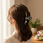 Blue Textured Hair Claw With Rhinestone Butterfly – hair accessories (view 2)