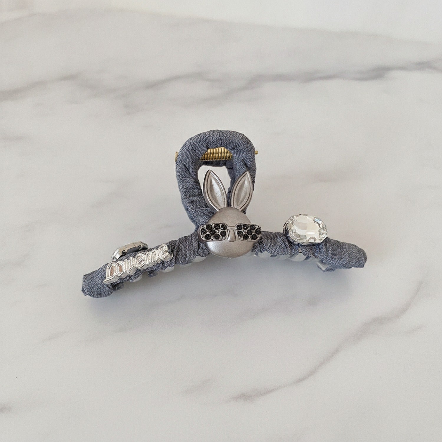 Blue Textured Hair Claw With Rhinestone Butterfly