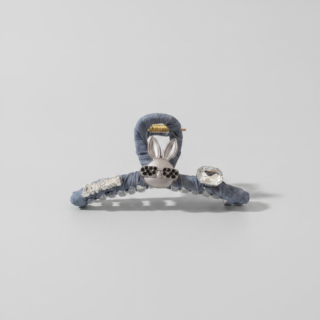 Blue Textured Hair Claw With Rhinestone Butterfly – hair accessories (view 1)