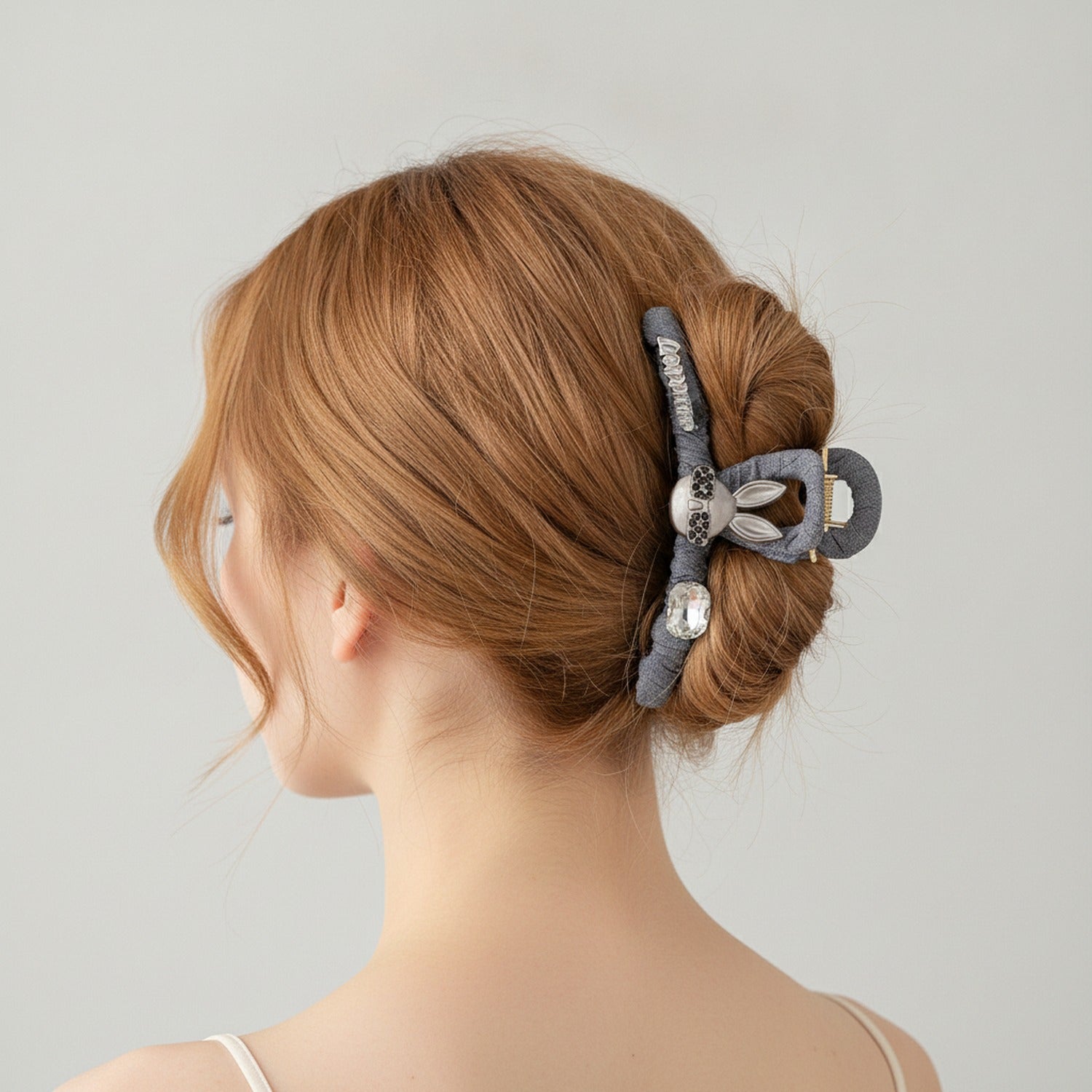 Blue Textured Hair Claw With Rhinestone Butterfly