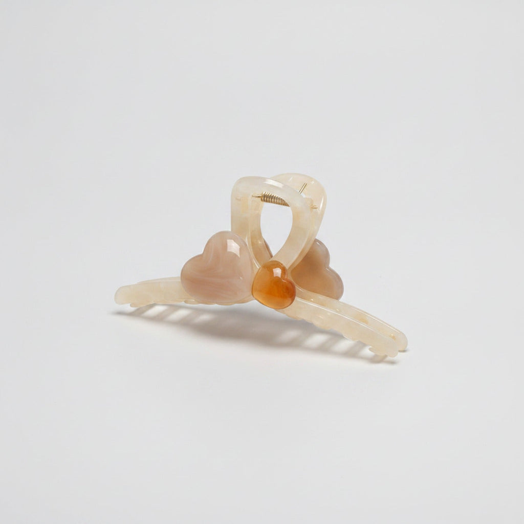 Translucent Pearl Wing Hair Claw - Cream Heart