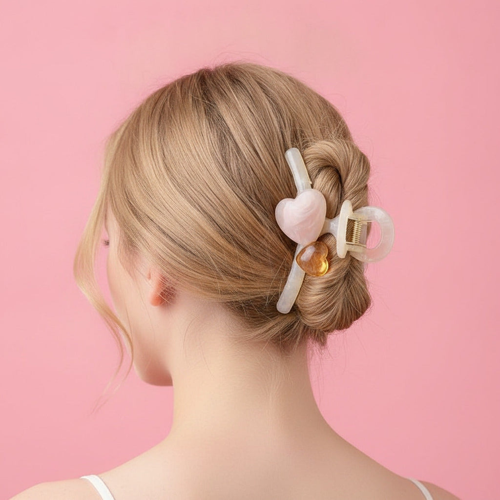 Translucent Pearl Wing Hair Claw - Cream Heart