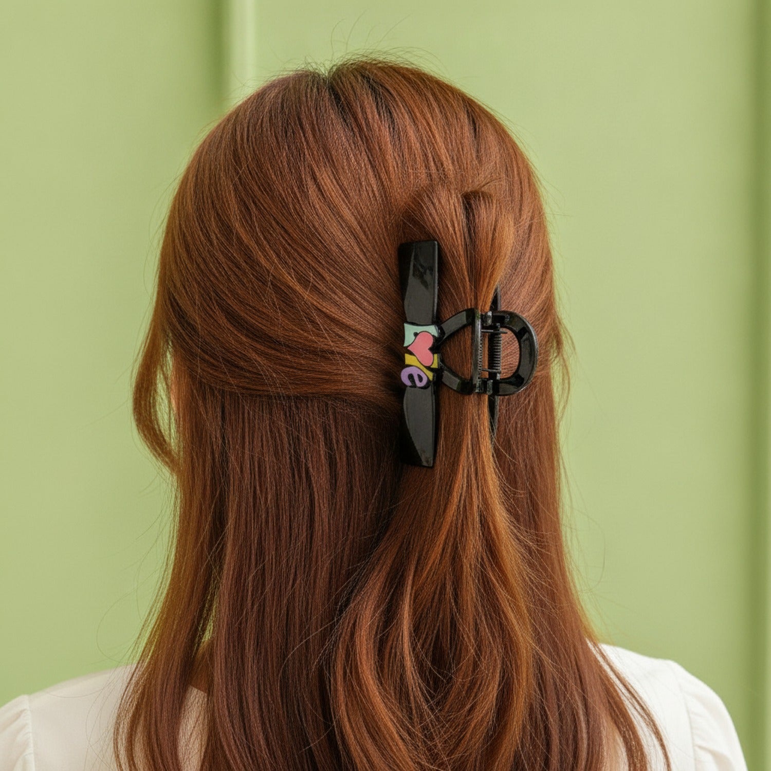 Black Hair Claw With Colorful Love Charm - Pink Heart Brown Claw Clip