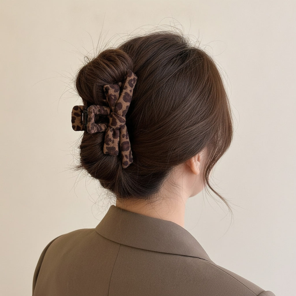 Leopard Print Bow Hair Claw Clip – hair accessories (view 2)
