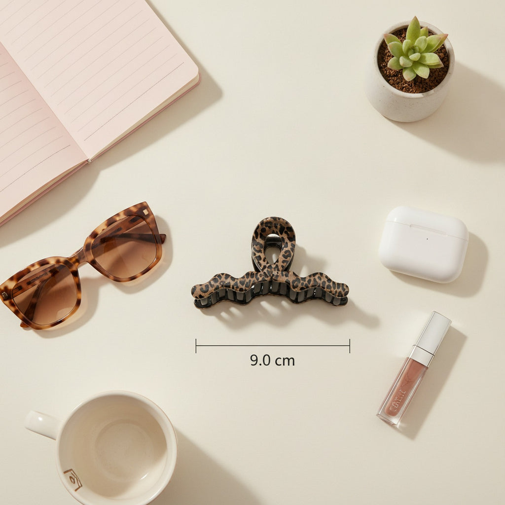 Leopard Print Hair Claw Clip with Black Grip – hair accessories (view 2)