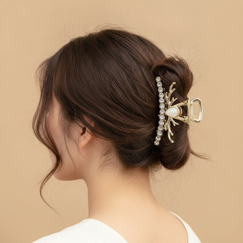 Antler Pearl Rhinestone Hair Claw - Rhinestone Deer Antler Claw Clip