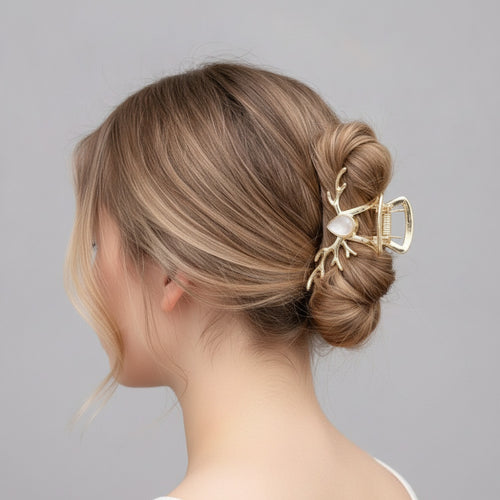 Antler Pearl Rhinestone Hair Claw - Pearl Deer Antler Claw Clip