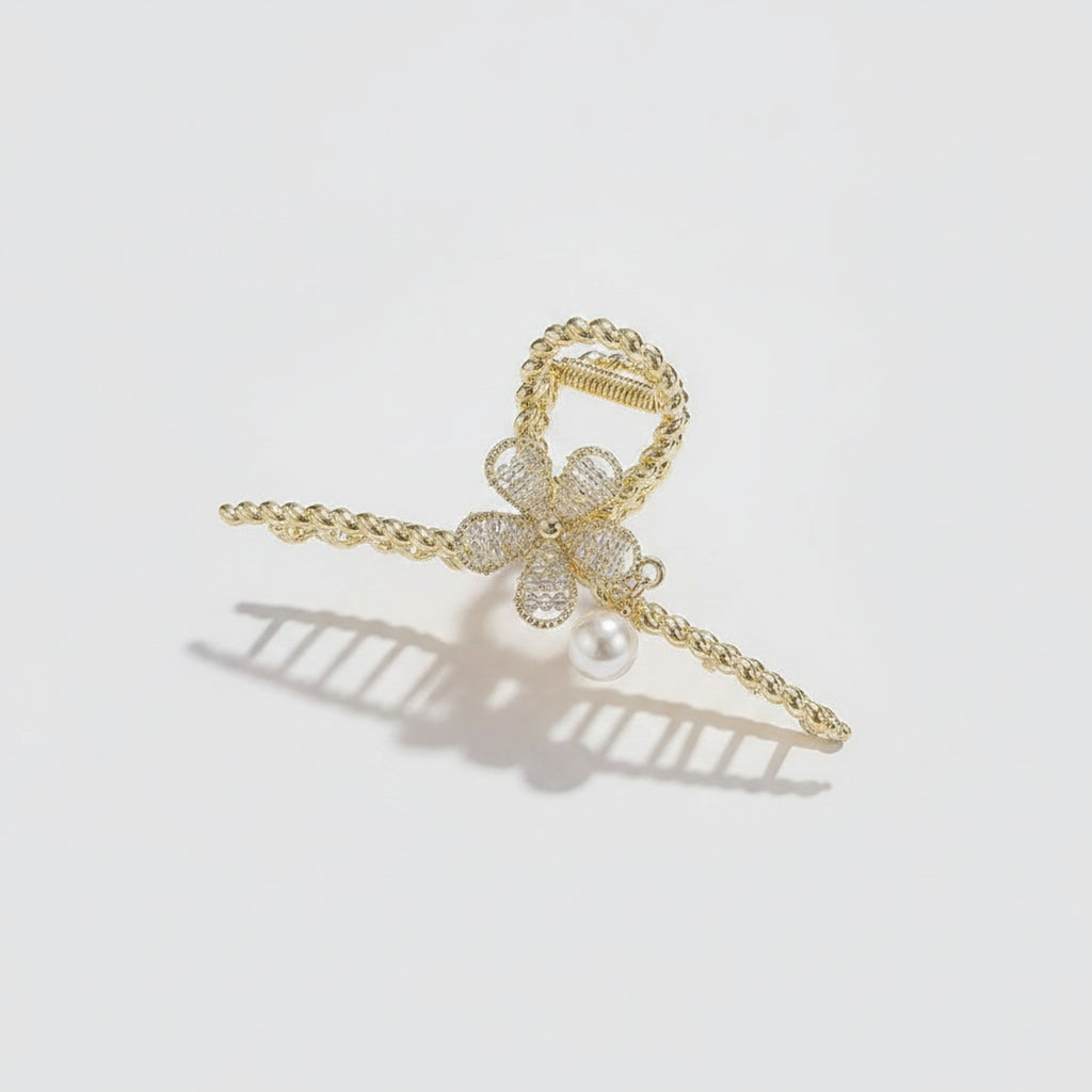 Gold Bow Pearl Hair Claw Clip – hair accessories (view 1)