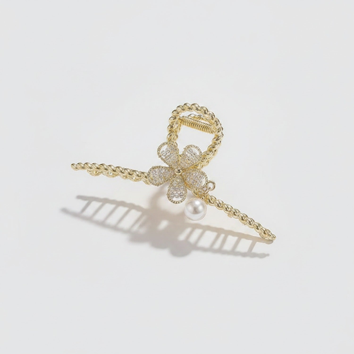 Gold Bow Pearl Hair Claw Clip