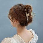 Gold Bow Pearl Hair Claw Clip – hair accessories (view 3)