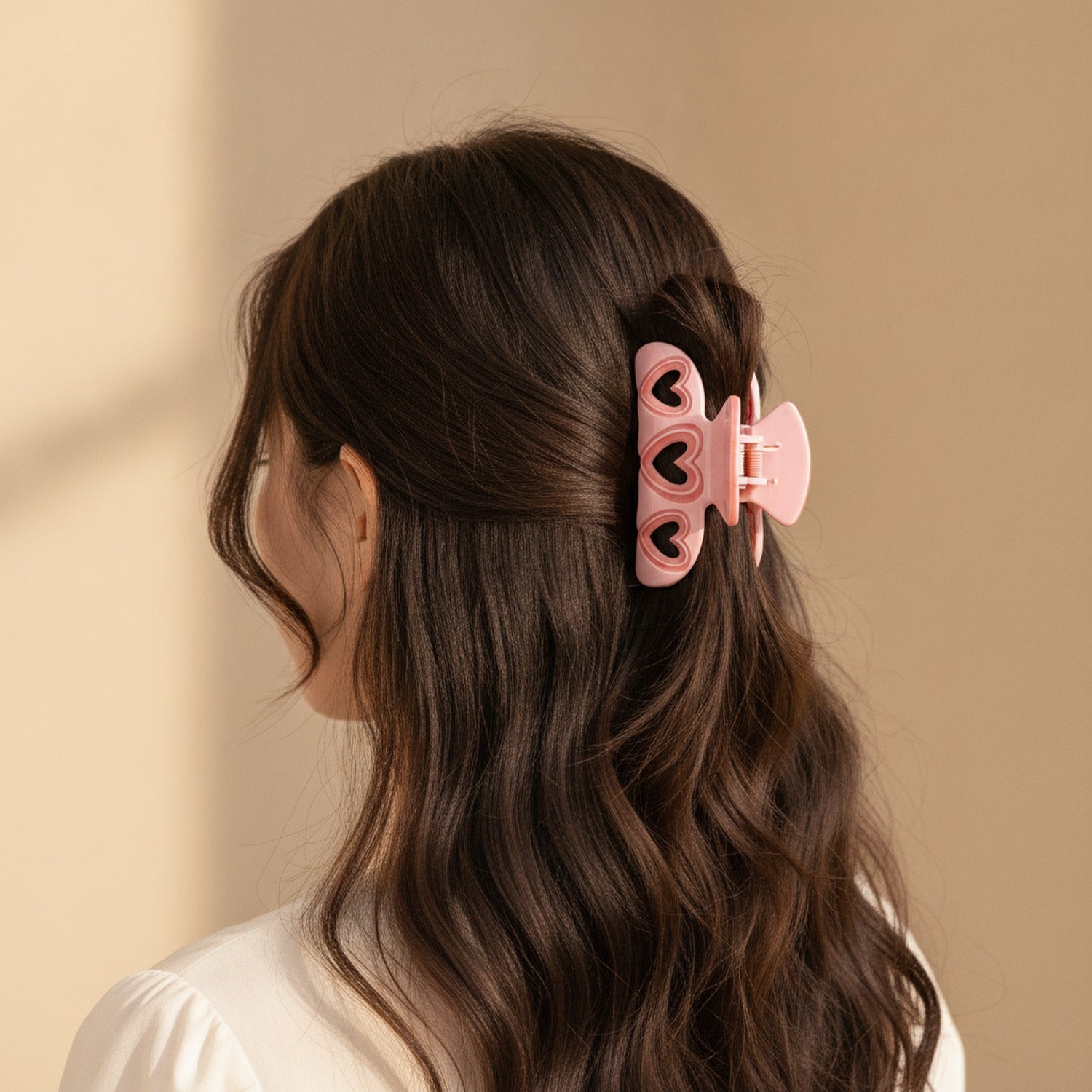 Heart Cutout Hair Claw Clip - Barbie Pink