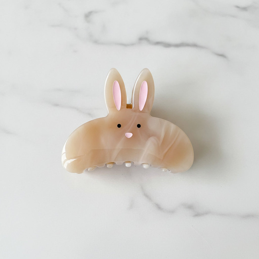 Opal Bunny Pearl Hair Claw Clip - Pink Yellow Bunny Claw Clip – hair accessories (view 2)