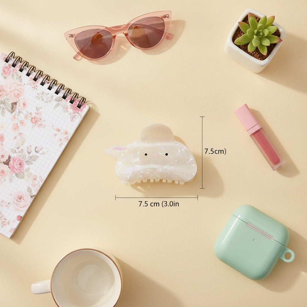 Opal Bunny Pearl Hair Claw Clip - White Bunny Claw Clip
