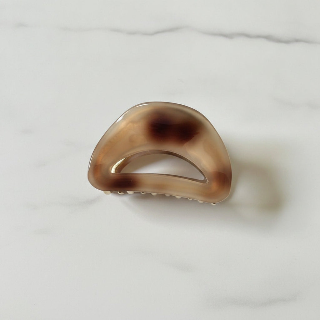 Pearl Beaded Half-Moon Hair Claw - Caramel