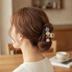 Gemstone Tortoiseshell Hair Claw Clip - Sage & Tiger Eye Mix – hair accessories (view 2)