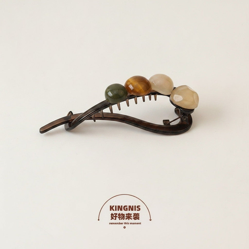 Gemstone Tortoiseshell Hair Claw Clip - Sage & Tiger Eye Mix