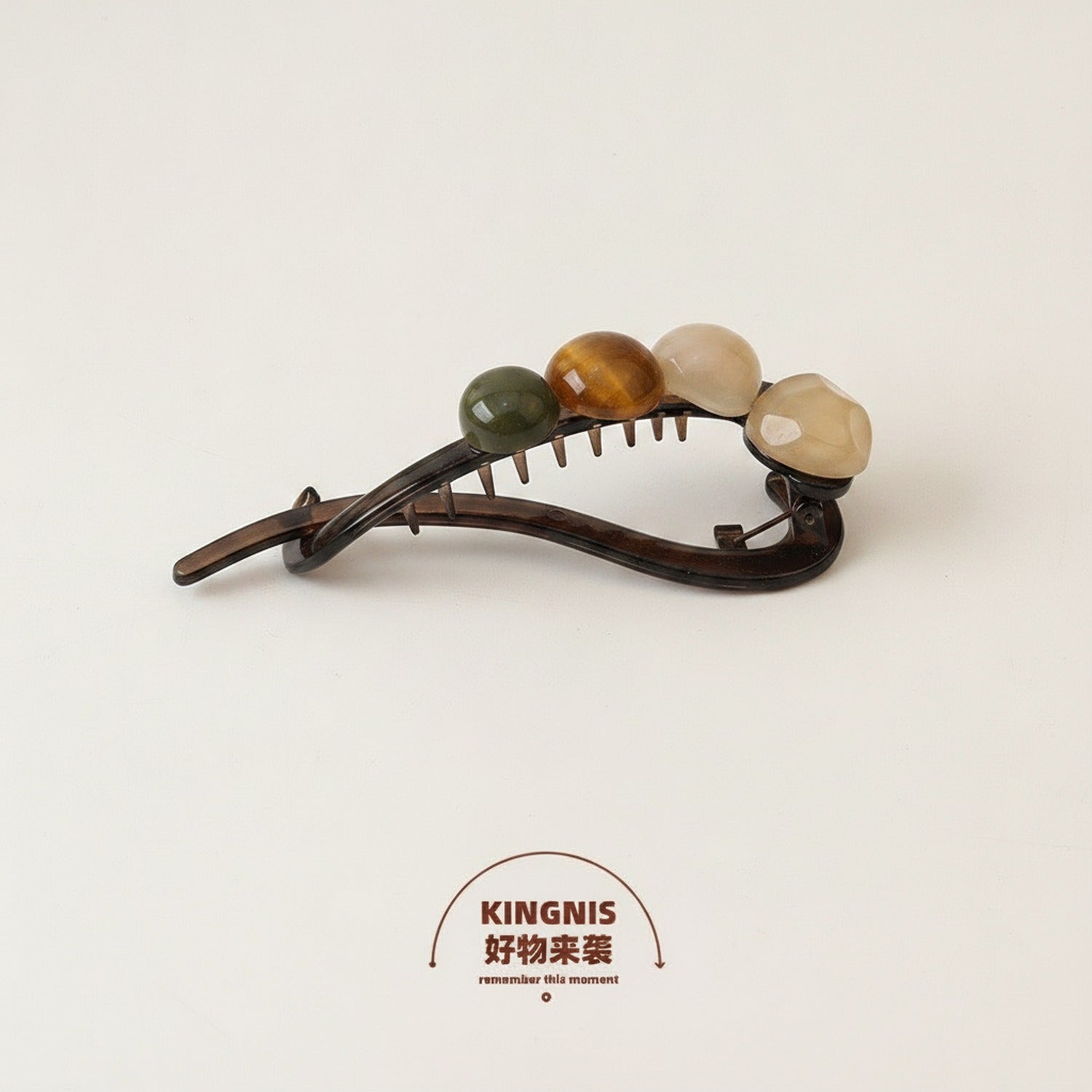 Gemstone Tortoiseshell Hair Claw Clip - Sage & Tiger Eye Mix