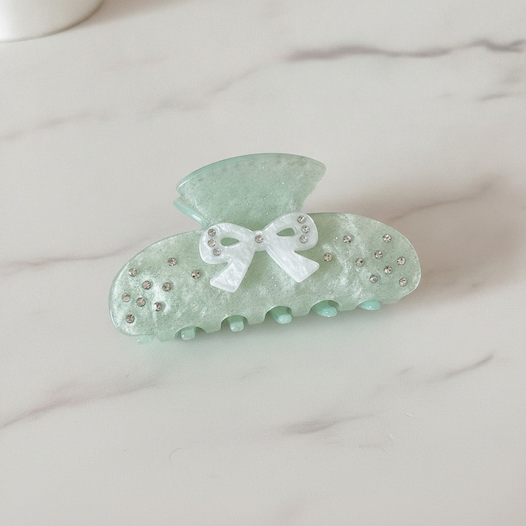 Sage Green Butterfly Hair Claw With Rhinestones – hair accessories (view 2)