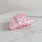 Pink Velvet Hair Claw With Rhinestone Bow – hair accessories (view 2)
