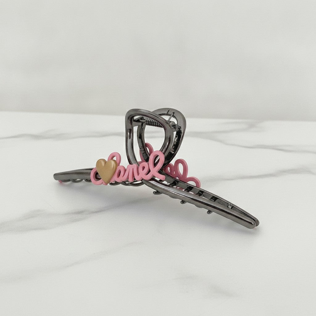 Hair Claw Clip With Bows - Gunmetal C Letter Cross Claw Clip #3