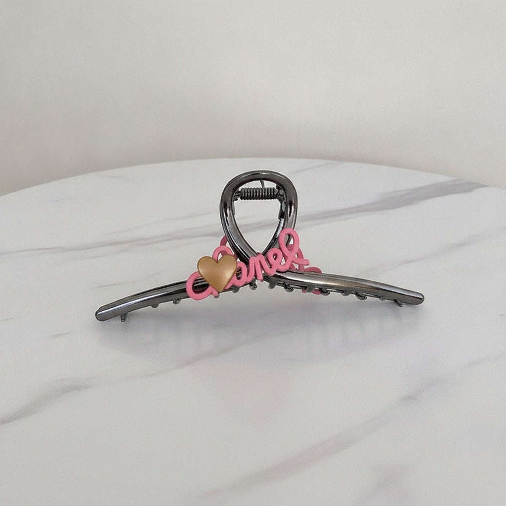 Black Hair Claw Clip With Pink Bows - Gunmetal C Letter Cross Claw Clip #3