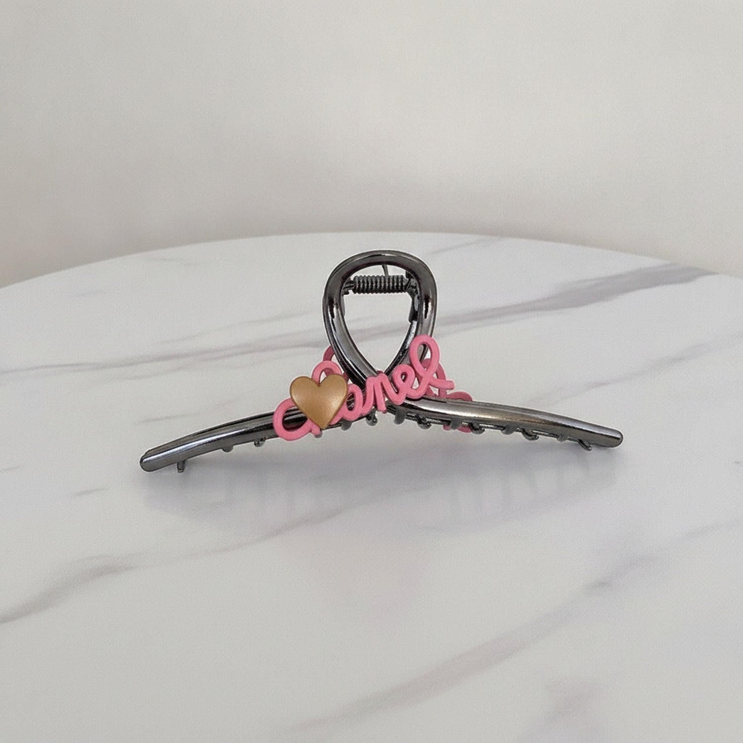 Black Hair Claw Clip With Pink Bows - Gunmetal C Letter Cross Claw Clip #3