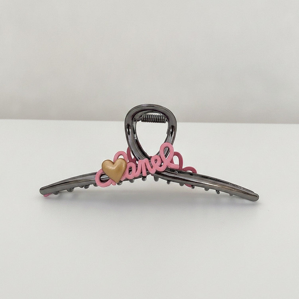 Black Hair Claw Clip With Pink Bows - Gunmetal C Letter Cross Claw Clip #3