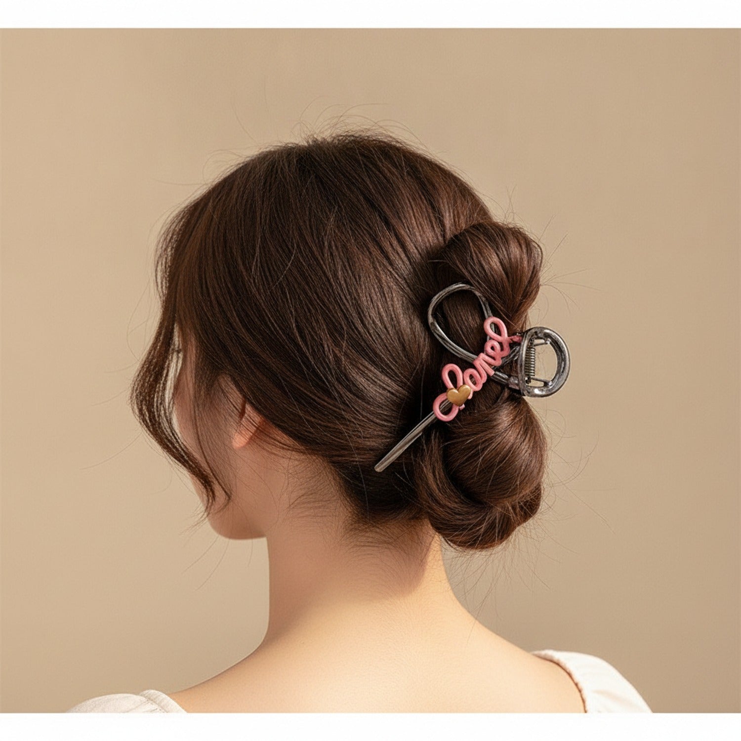 Black Hair Claw Clip With Pink Bows - Gunmetal C Letter Cross Claw Clip #3