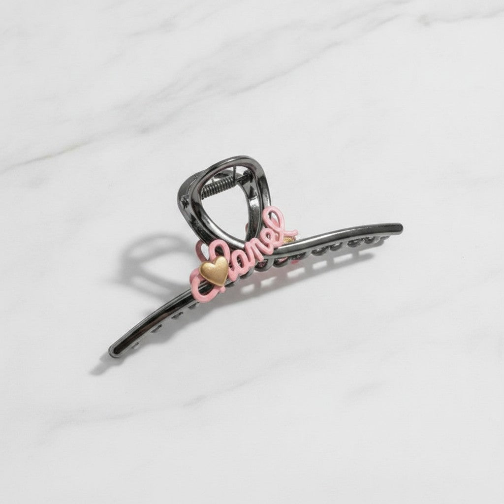 Hair Claw Clip With Bows - Gun C Letter - Hanger #4