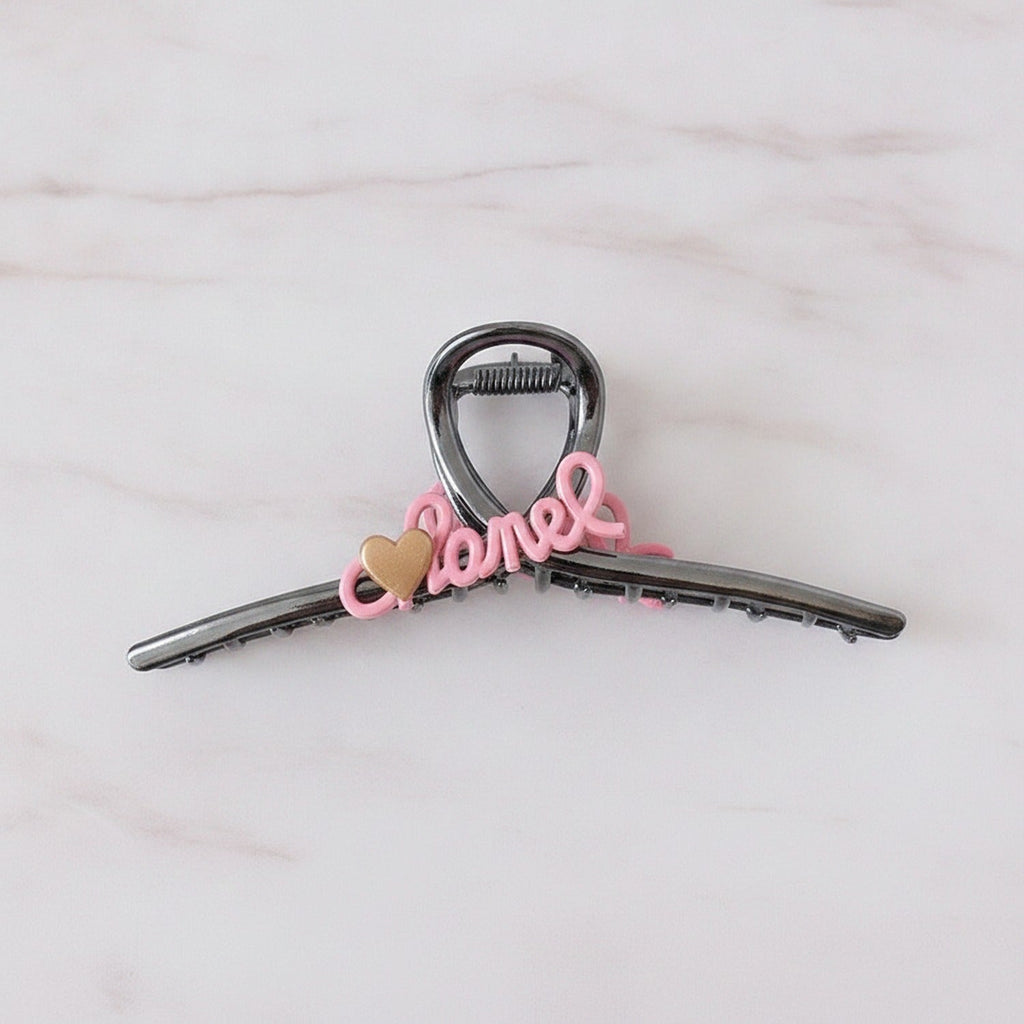 Hair Claw Clip With Bows - Gun C Letter - Hanger #4