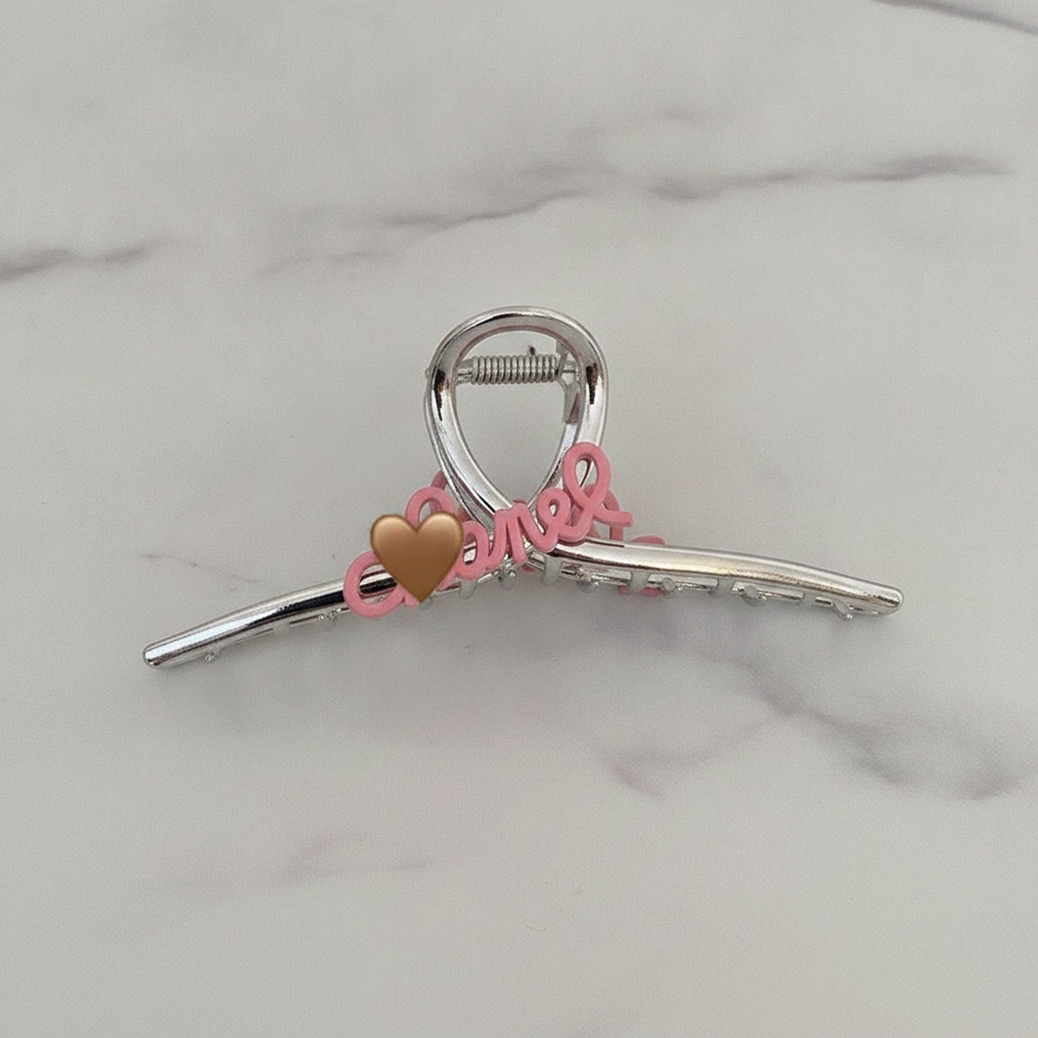 Black Hair Claw Clip With Pink Bows - Silver C Letter Crossover Charm #7