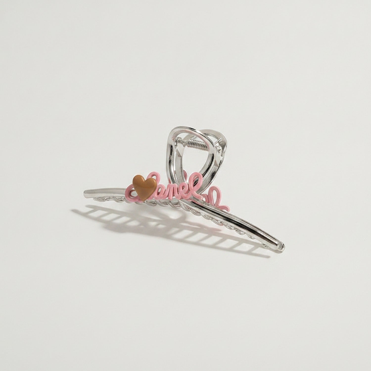 Black Hair Claw Clip With Pink Bows - Silver C Letter Crossover Charm #7