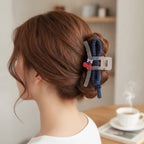 Navy Polka Dot Hair Claw With Flower Charm – hair accessories (view 2)