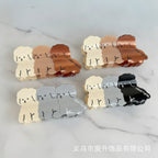 Cute Smiley Face Hair Claw Clips Set - Tri-Color Puppy Large Claw Clip (approx. 10.5cm) Gray Black