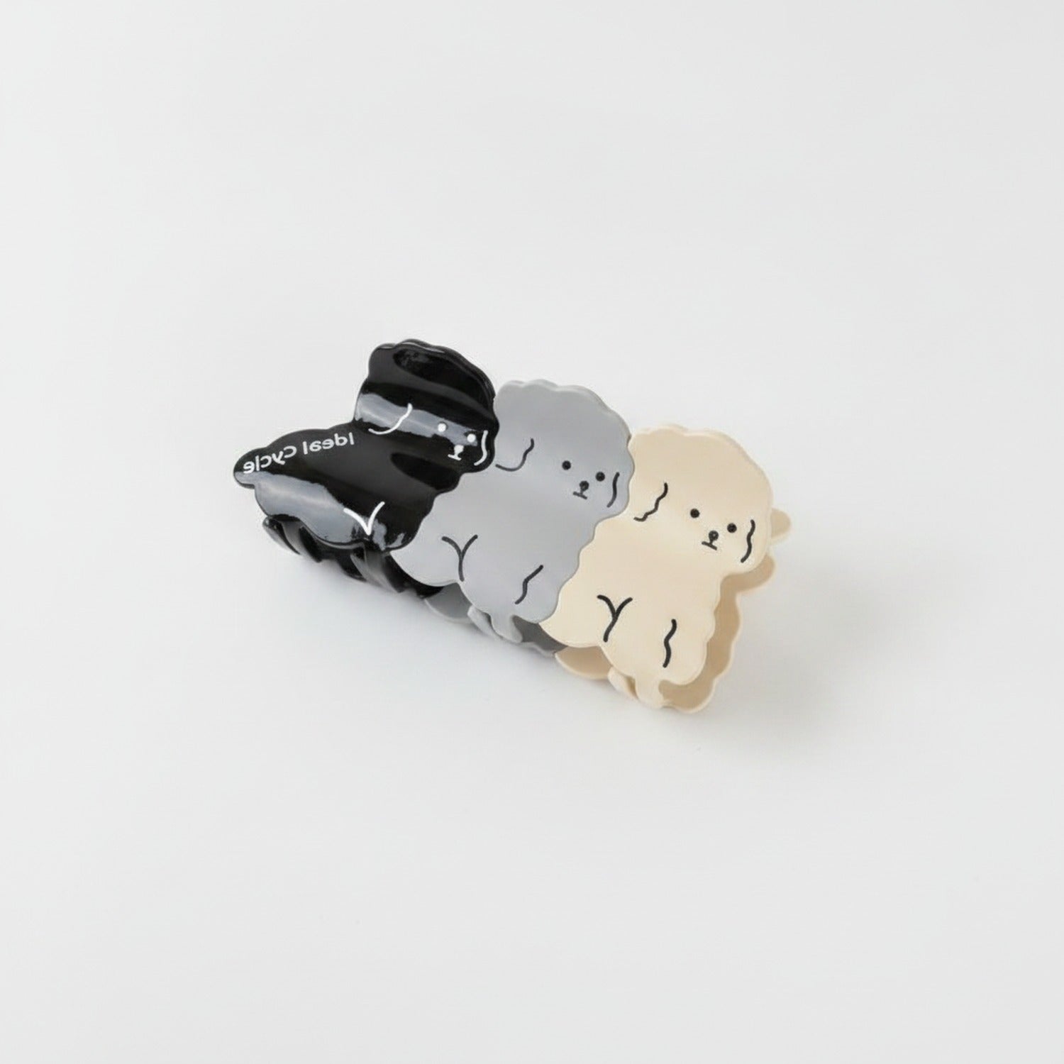 Cute Smiley Face Hair Claw Clips Set - Tri-Color Puppy Large Claw Clip (approx. 10.5cm) Gray Black