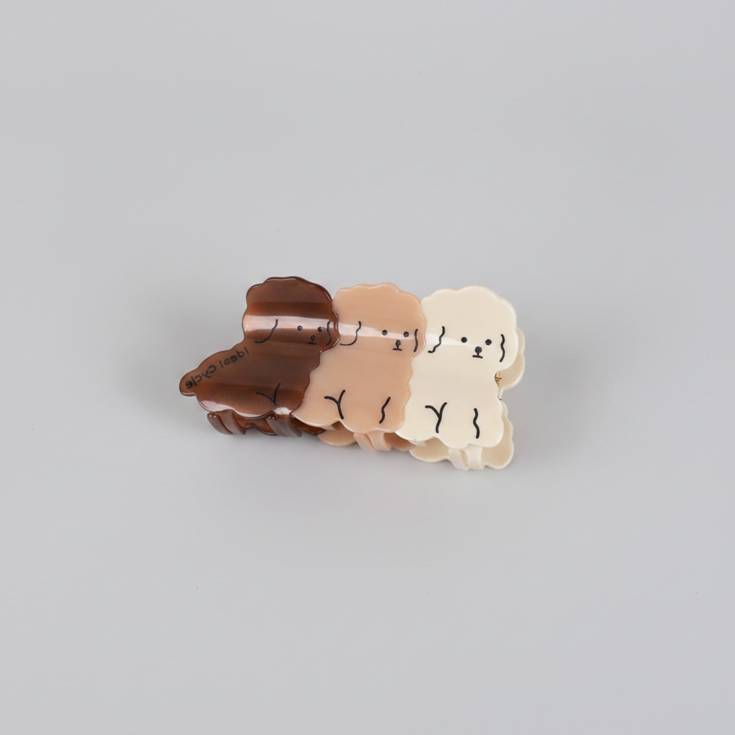Cute Smiley Face Hair Claw Clips Set - Triple Puppy Large Claw Clip Camel 10.5cm