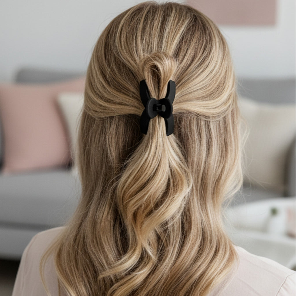 Ribbon Hair Clips Set In Black White Brown