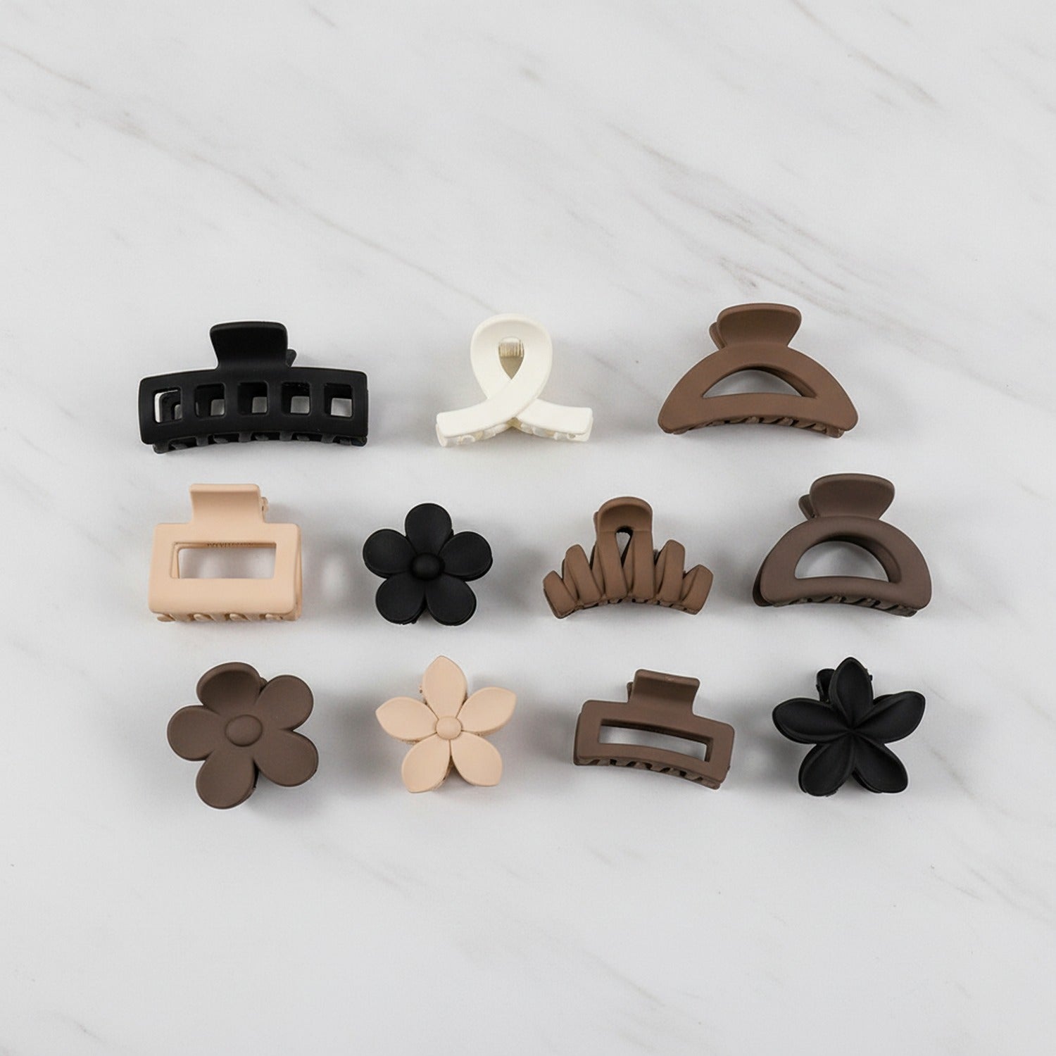 Ribbon Hair Clips Set In Black White Brown