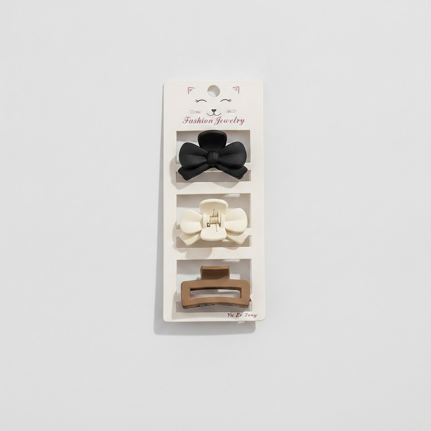 Ribbon Hair Clips Set In Black White Brown