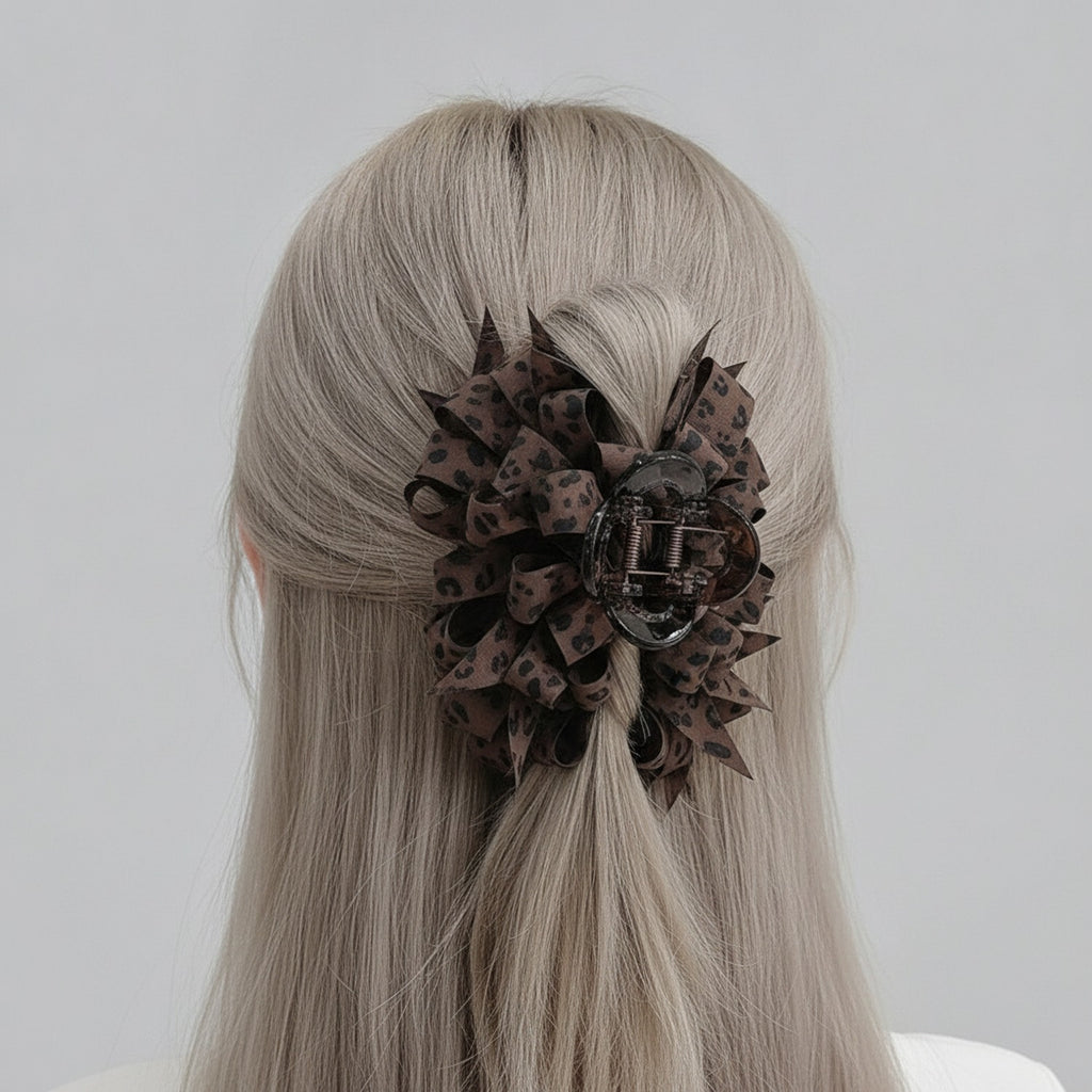 Brown Spiked Floral Hair Claw Clip – hair accessories (view 2)