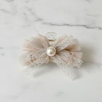 Pearl Beaded Bow Hair Claw Clip - Light Caramel