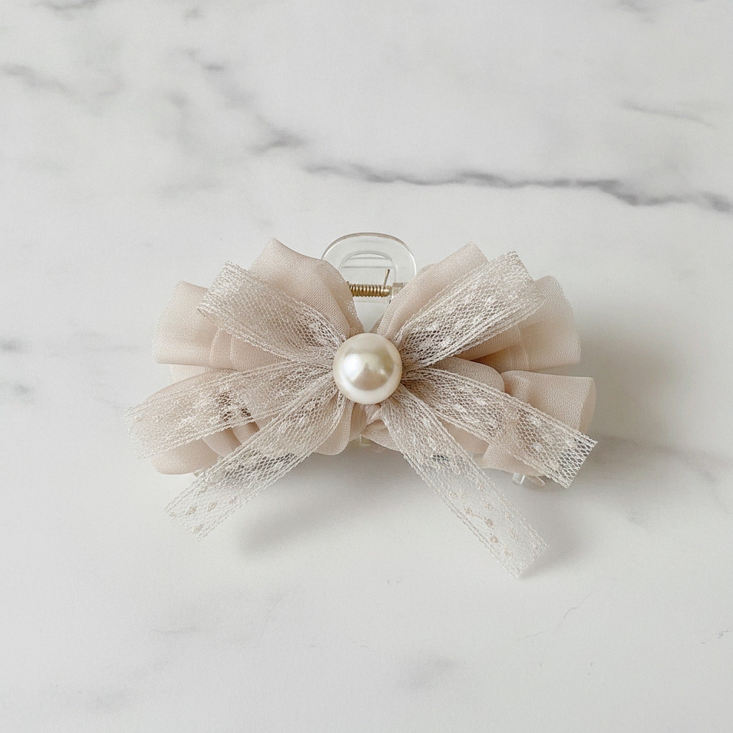 Pearl Beaded Bow Hair Claw Clip - Light Caramel