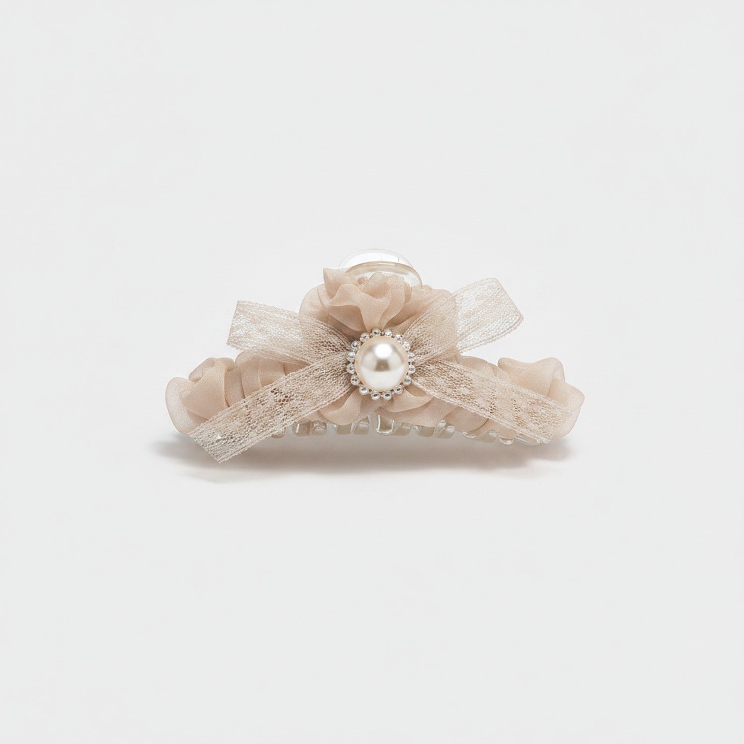Pearl Beaded Bow Hair Claw Clip - Light Caramel