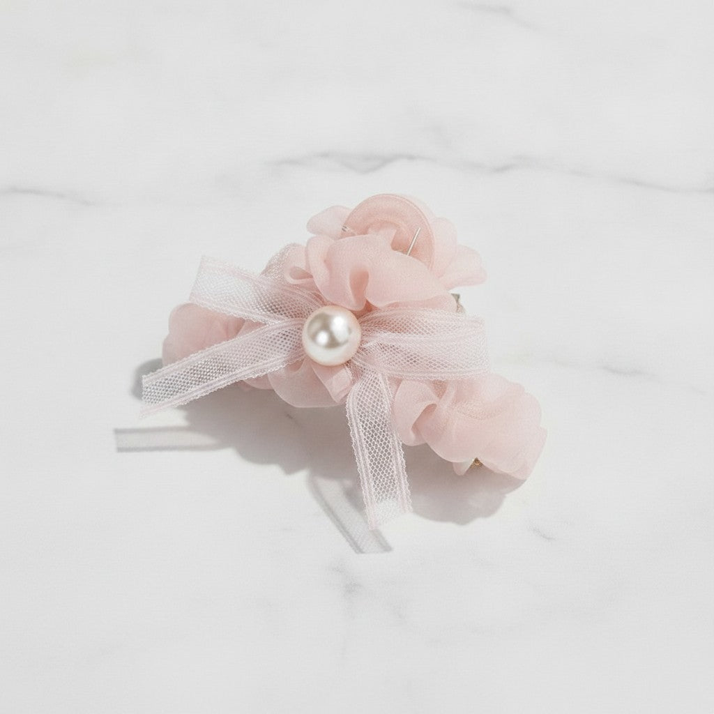 Pearl Beaded Bow Hair Claw Clip - Pink – hair accessories (view 3)