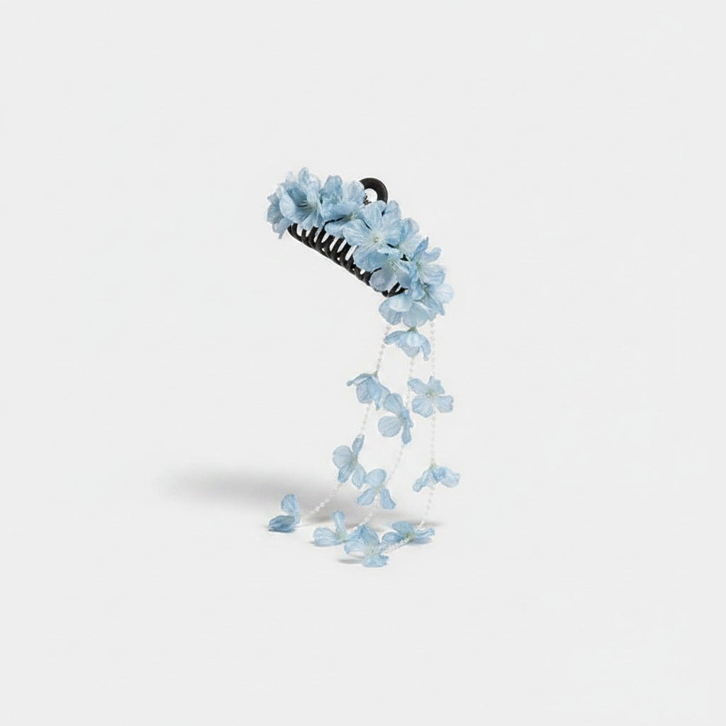 Flower Hanging Chain Hair Claw - Blue