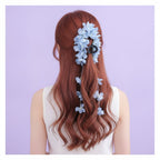 Flower Hanging Chain Hair Claw - Blue
