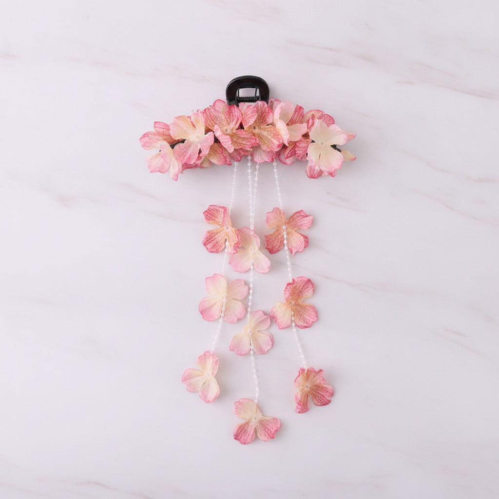 Flower Hanging Chain Hair Claw - Pink