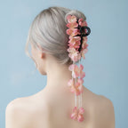 Flower Hanging Chain Hair Claw - Pink