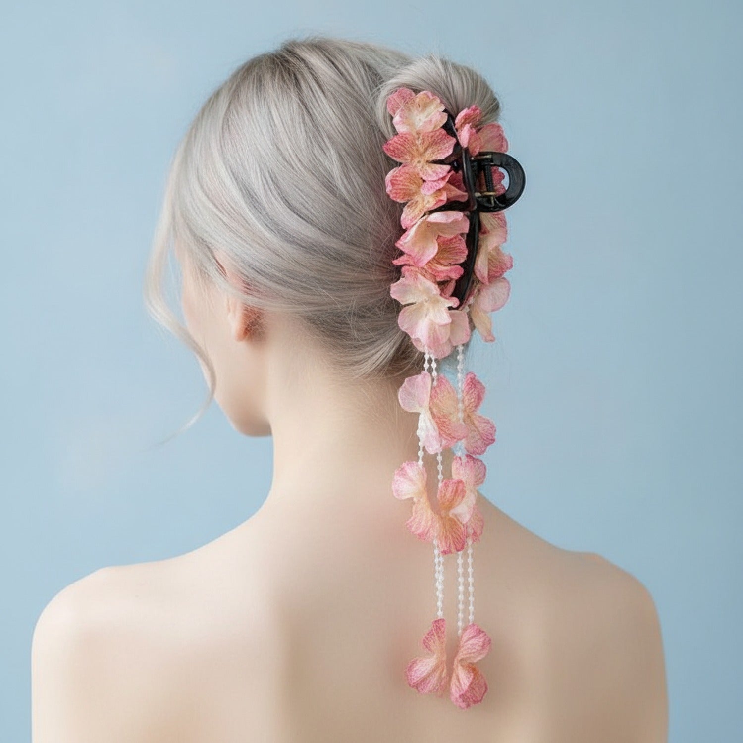 Flower Hanging Chain Hair Claw - Pink