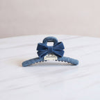 Textured Hair Claw With Velvet Bow - Blue